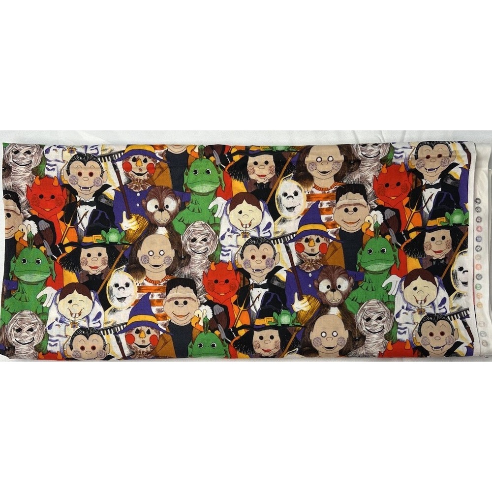 Hi-Fashion Fabrics Ghoulies Halloween Cotton Fabric 2 Yards Vintage OOP